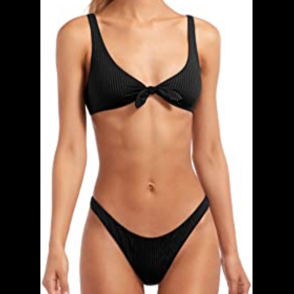 Vitamin a black rib ginger Lou bikini tie front